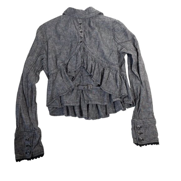 Free People XS Gray Ruffled Peplum Jacket Linen Blend - Picture 2 of 9